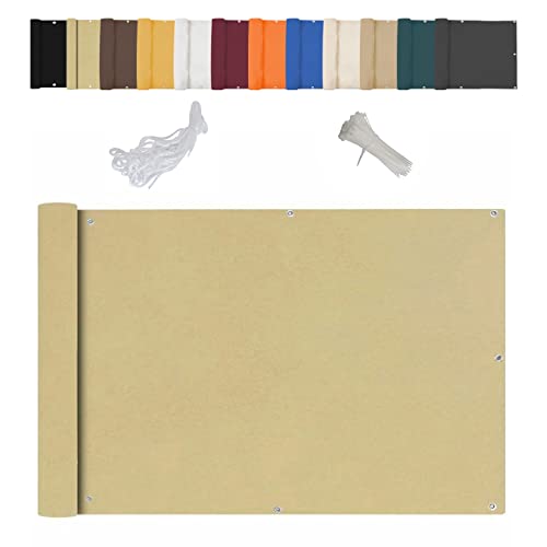 Balkonumhüllung, Sichtschutz, Balkonabdeckung, witterungsbeständig, leicht transparent, viele Größen und Farben, für Balkongeländer, Terrassen, Gärten - Beige 110x450cm von Generic