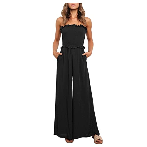 Bandeau-Playsuits und Jumpsuits für Damen, Rüschen, ärmellos, Overall, Falten, lässiger Langer Strampler von Generic