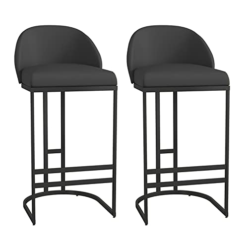 Bar Chair Barhocker, 2er-Set, hohe Thekenhocker, hohe Hocker aus PU-Leder mit schwarzen Metallbeinen, Esszimmerstühle für die Küche/schwarz/75 cm Bar Stool von Generic