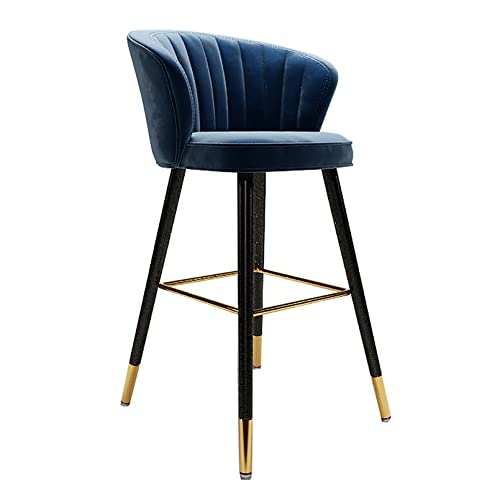 Bar Chair Barhocker, Barhocker mit Rückenlehne und Fußstütze, Küchentheken-Barhocker, gepolsterter Sitz, Barstuhl, Schwarze Metallbeine, Barhocker/blau/Höhe 75 cm Bar Stool von Generic