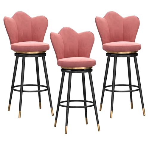 Bar Chair Barhocker 3er-Set – Barhocker in Thekenhöhe, drehbare Barhocker mit Rückenlehne, Samt-Barhocker für die Küchentheke (Rosa, Höhe 65 cm) Bar Stool von Generic