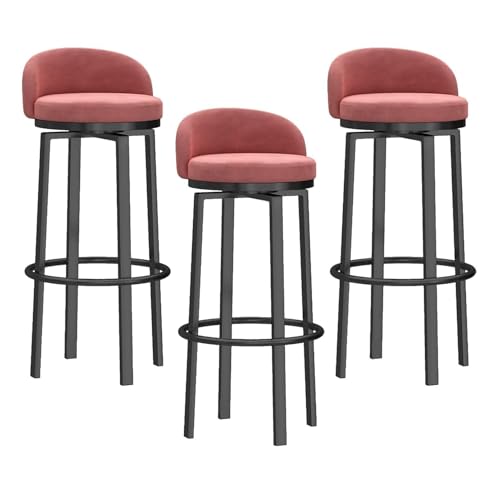 Bar Chair Barhocker in Thekenhöhe, 3er-Set, mit Samtstoff gepolsterte Barhocker, Metall-Barstühle mit niedriger Rückenlehne, Küchenhocker für Insel, Hausbar, Schwarze Beine (Rosa, Höhe 65 cm) Bar von Generic