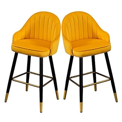 Bar Chair Barhocker mit Rückenlehne und Fußstütze, 2er-Set, mit Samt gepolsterter Barstuhl mit schwarzen Metallbeinen und Rückenlehne für Küche, Esszimmer, Party (Farbe: Orange, Größe: Sitzhöhe 55 von Generic