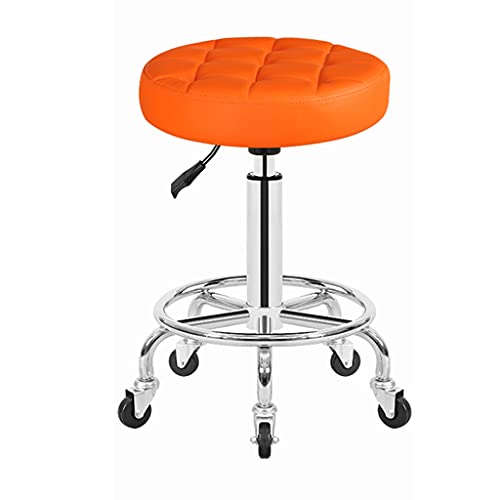 Bar Chair Drehbarer Massage-Salonhocker mit Fußstütze, runder Rollhocker, Beauty-Spa-Stuhl, höhenverstellbarer PU-Leder-Barhocker für Friseur, Maniküre, Tattoo, Friseur, Friseur, Orange Bar Stool von Generic