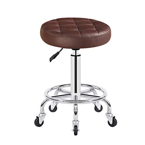 Bar Chair Höhenverstellbarer Barhocker aus Chromstahl, rundes Kissen, 33 cm, Salon-Rollhocker, Drehstuhl auf 5 Rädern, Hocker für Klassenzimmer (braun) Bar Stool von Generic