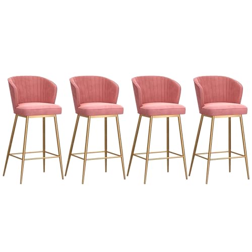 Bar Chair Küchen-Barhocker, 4er-Set, gepolsterte Theken-Barstühle mit Fußstütze und Metallbeinen, Samt-Barhocker für Zuhause, Restaurants, belastbar bis zu 330 Pfund (Rosa, 65 cm) Bar Stool von Generic