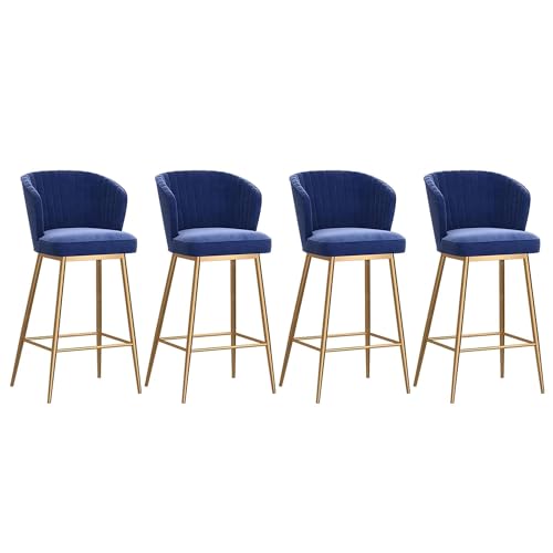 Bar Chair Küchen-Barhocker, 4er-Set, gepolsterte Theken-Barstühle mit Fußstütze und Metallbeinen, Samt-Barhocker für Zuhause, Restaurants, belastbar bis zu 330 Pfund (blau, 75 cm) Bar Stool von Generic