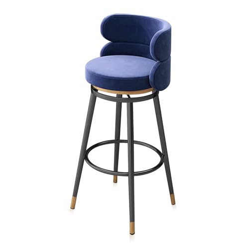 Bar Chair Moderne gepolsterte Küchen-Barhocker, 1er-Set, drehbare Barhocker aus Samt mit Rückenlehne, Fußstützen aus Metall, Barstühle für Kitchen Island Cafe Pub, Blau, 29,5'' H Bar Stool von Generic