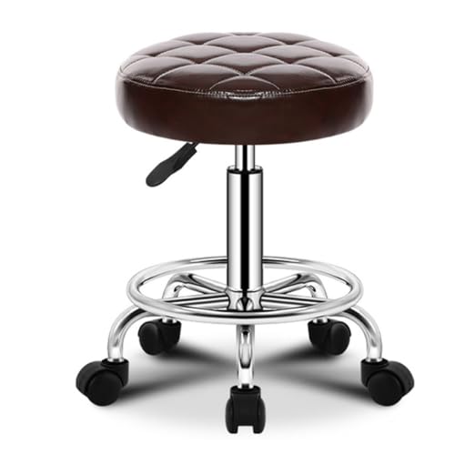 Bar Chair Runder Rollhocker, Arbeitshocker mit Fußstütze, drehbarer Salonhocker, Verstellbarer Zeichenhocker, Massage-Spa-Hocker mit gepolstertem Sitz aus PU-Leder, Kaffeebraun Bar Stool von Generic