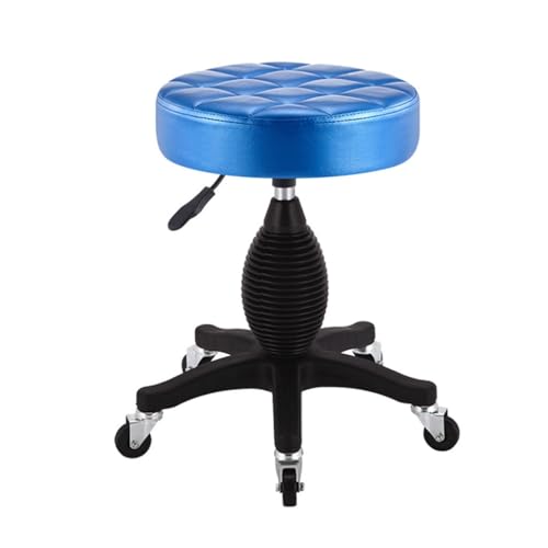 Bar Chair Runder Rollhocker, osmanische Hocker mit Rollen, Arbeitshocker für Geschäfte, drehbarer Salonhocker, Verstellbarer Zeichenhocker, Massage-Spa-Hocker mit PU-Leder gepolstert, Blau Bar Stool von Generic