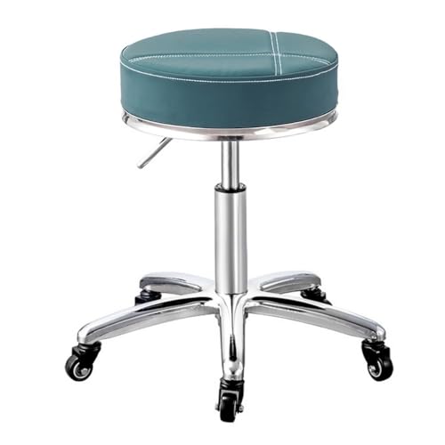 Bar Chair Runder Rollhocker, osmanische Hocker mit Rollen, Arbeitshocker für Geschäfte, drehbarer Salonhocker, Verstellbarer Zeichenhocker, Massage-Spa-Hocker mit PU-Leder gepolstert, Grün Bar Stool von Generic