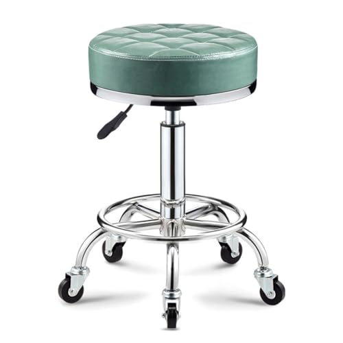 Bar Chair Runder Rollhocker, osmanische Hocker mit Rollen, Arbeitshocker für Geschäfte, drehbarer Salonhocker, Verstellbarer Zeichenhocker, Massage-Spa-Hocker mit PU-Leder gepolstert, grün Bar Stool von Generic