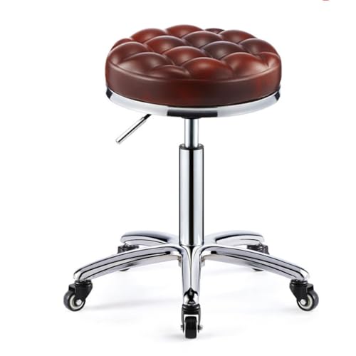 Bar Chair Runder Rollhocker mit Fußstütze, drehbarer Salonhocker, Verstellbarer Zeichenhocker, Massage-Spa-Hocker mit gepolstertem PU-Ledersitz, verbreiterte Basis aus verchromtem Metall, Rot Bar von Generic