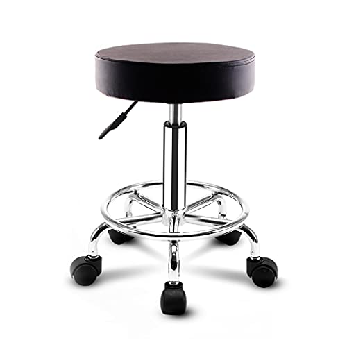 Bar Chair Schwarzer drehbarer Massage-Salonhocker mit Fußstütze, runder Rollhocker, Beauty-Spa-Stuhl, höhenverstellbarer Barhocker aus PU-Leder für Friseur, Maniküre, Tattoo, Friseursalon Bar Stool von Generic