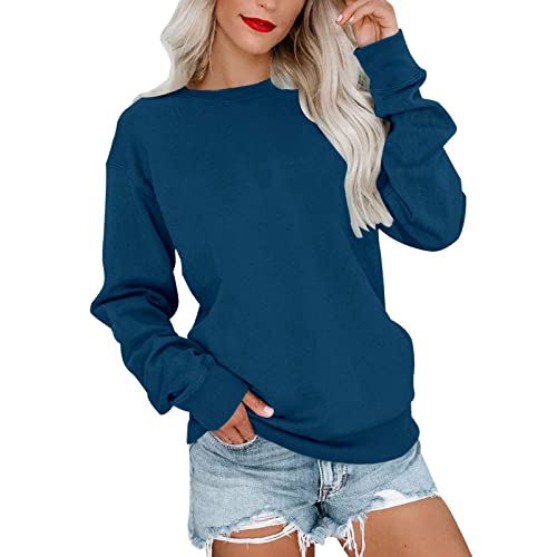 Basic Pullover Damen Schwarz, Schwarz Sweatshirt Ohne Kapuze - Rundhals T Shirt Langarm Lässige Oberteile Oversized Locker Große Größen Elegant Pullover Lang T Shirt Tops Frauen Longsleeve von Generic