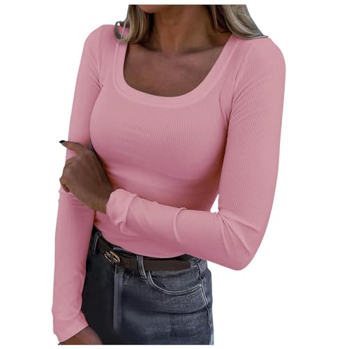 Basic Pullover Damen Weiß, Crop Top Langarm Damen| Langarmshirt Elegante Schulterfreie Eng Tshirt Frauen Longsleeve Oberteile Bluse Tank Top Crop Shirt Wickelshirt Oversized von Generic