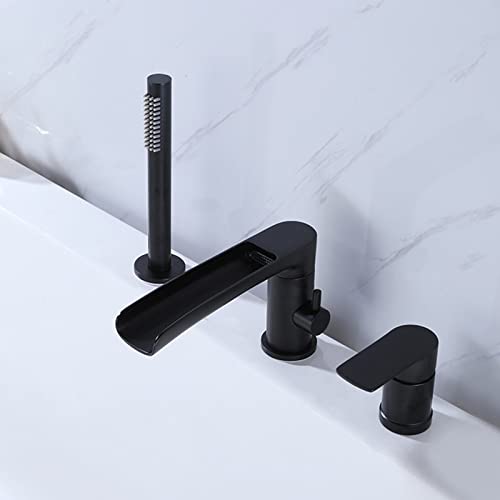 Bath Mixer Tap Bathtub Mixer Tap with Pull Out Handheld Shower, 3 Hole Bathroom Tub Tap Black von Generic