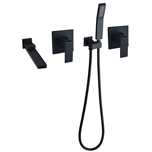 Bath Mixer taps with Shower Black Shower Mixer taps Wall Mounted Black Double Handle Shower Head and Hose Set for Bath taps Black von Generic