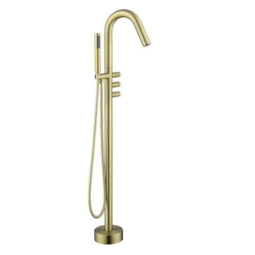 Bath Shower Mixer tap Floor Mounted tap Swivel spout freestanding taps for Bath Double Handle Brass, Gold von Generic