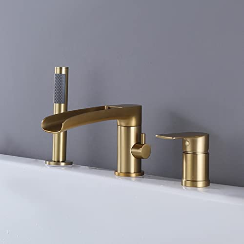 Bathtub Tap 3 Holes Bathtub Mixer Tap with Pull Out Hand Shower Gold von Generic