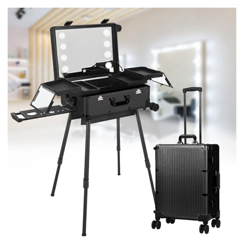 Beauty-Make-up-Trolley-Station, Professioneller Kosmetik-Tischkoffer for Studios, Abschließbare Kosmetikbox Mit Verstellbaren Beinen, Kosmetik-Organizer for Make-up-Artisten Und Friseure(Schwarz) von Generic