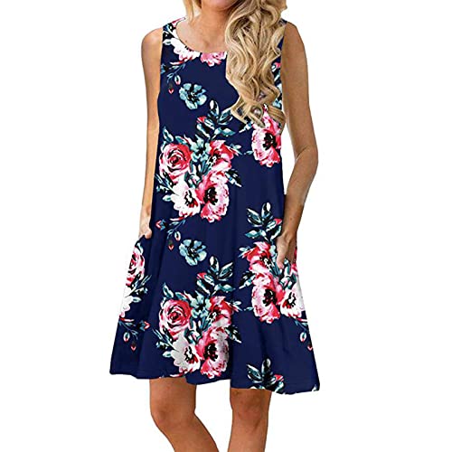 Bedrucktes Tank-Kleid, Rundhals-Tank-Kleid, Locker, Lässig, Stilvoll, Atmungsaktiv, Weiche Tasche, ärmellos, Elegant für Damen für Dating-Partys (S) von Generic