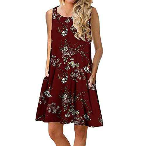 Bedrucktes Tank-Kleid, Rundhals-Tank-Kleid, Locker, Lässig, Stilvoll, Atmungsaktiv, Weiche Tasche, ärmellos, Elegant für Damen für Dating-Partys (XXL) von Generic