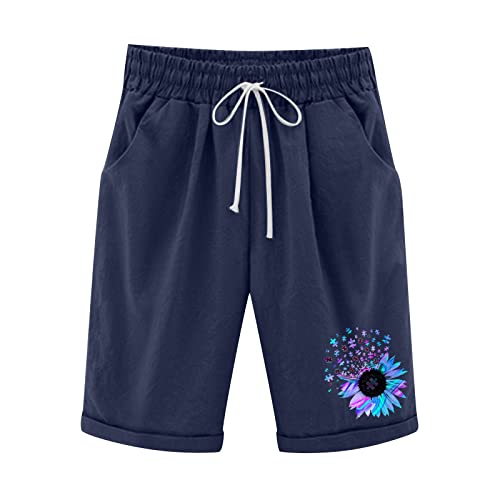 Bermuda Shorts Damen Knielang -Kurze Hose Damen Sommer -Freizeithose Hohe Taille Sporthose Kurz Laufshorts Bunt Bedruckte Hosen Lässige Strand Sommershorts mit Taschen und Kordelzug für Frauen von Generic