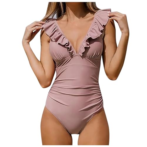 Bikini Bauchweg Badeanzüge Für Damen, Swimming Suits Women Einteilige Schwimmanzug V-Ausschnitt Bademode Damen, Curvy Sport Bikini Damen Monokini Triangel Damen Retro Einteiler Badeanzug Bikini von Generic