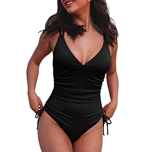 Bikini Damen Badeanzug Bauchweg, Swimming Suits Women V-Ausschnitt Schwimmanzug Einteiler Bademode Damen, Sexy High Waist Curvy Wettkampf-Badeanzüge Für Damen Bikini Große Größe Sport Bikini Damen von Generic