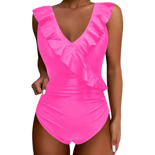 Bikini Damen Bauchweg Badeanzug, Swimming Suits Women V-Ausschnitt Schwimmanzug Einteiliger Bademode Damen, Große Größe Triangel Damen Einteilige Badeanzug Bikini Shape Sport Badeanzug Für Damen von Generic