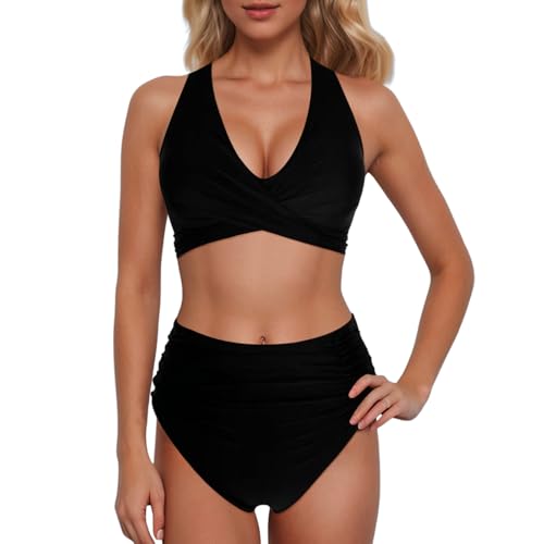 Bikini Damen Bauchweg Set, Sexy Zweiteiliger Tankini Bikini Badeanzug, Grosse Grössen Curvy Swimming Suits Women Schwimmanzug Set Bademode Moderne Triangel Bikini Damen Set Bauch Weg Strandbikini von Generic