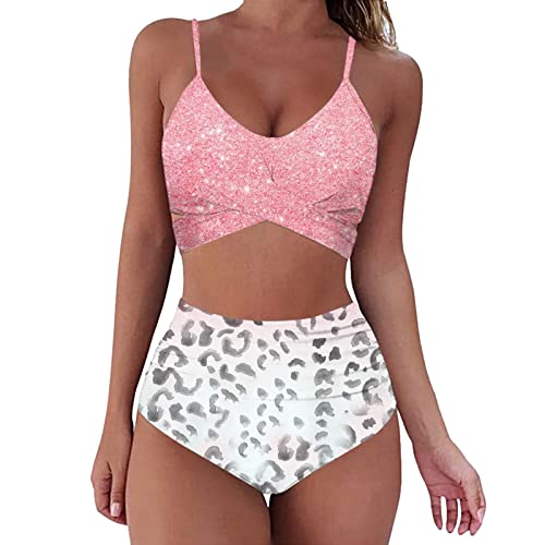 Bikini Damen Set, 3D DruckenZweiteiliger Badeanzug für Damen, Crossback Bikinis Oberteil V Ausschnitt Bauch Weg Triangel Bikinis-Unterteile Trendy Bademode Swimsuit Badeanzüge von Generic