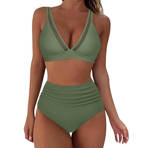 Bikini Damen Set, Damen Zweiteilige Bademode Push Up Bauchweg Badeanzüge Bikini Damen Set Bauch Weg Rückenfrei Schwimmanzug Damen Badeanzug Mit Zierausschnitten Raffung Badeanzüge Badebekleidung von Generic