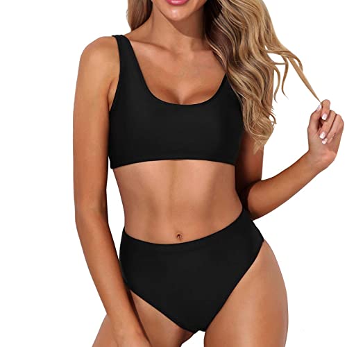 Bikini Damen Set High Waist - Bandeau Bikini Damen Sport Zweiteilig Badeanzug Sexy Crop Tankini Top Hohe Taille Taillenslips Bademode Strandmode Sportbikini Badeanzüge Bikini-Sets für Damen von Generic