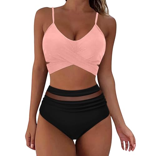 Bikini Damen Set Push Up, Sexy Einfarbiger Bikini-Tankini Für Damen Bikinis Frauen Mädchen Push Up Bikini Damen Set Sexy Strandbikini Bademode Bauchkontrolle Rüschen Damen Badeanzüge Badebekleidung von Generic