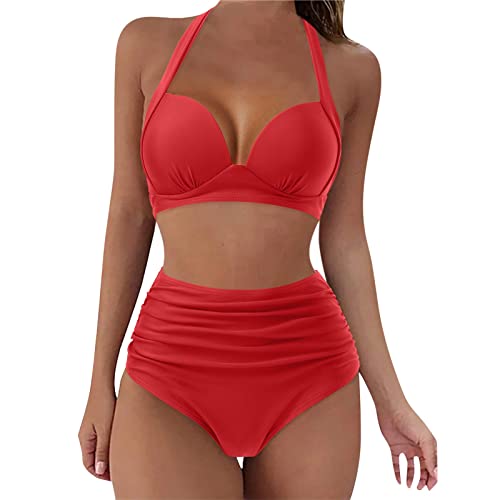 Bikini Damen Set Push Up, Zweiteiliger Hohe Taille Swimsuits Badeanzug Damen Bikini Push Up Damen Sexy Strandmode Bademode Bauchkontrolle High Waist Badeanzüge Badebekleidung von Generic