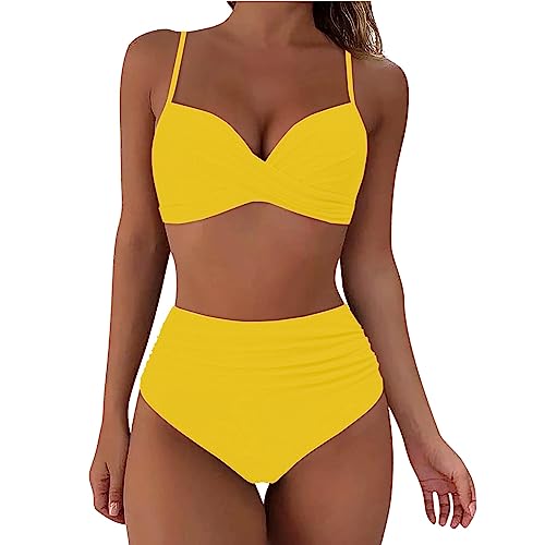 Bikini Damen Set Push Up Bauchweg, Sexy Bikini Badeanzug Zweiteiliger Tankini, High Waist Plus Size Schwimmanzug Damen Set Swimming Suits Bademode Basic Triangel Push Up Bikini Damen Set Strandbikini von Generic