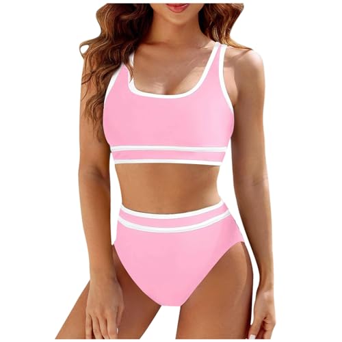 Bikini Damen Set- Zweiteiliger Badeanzug Damen Bauchweg,Bikinis Bademode Damen Hohe Taille Sexy Funky Tankini Sets Bikinislip und Crop Tanktop Einfarbig Badeanzüge Swimsuit für Resort Strande von Generic