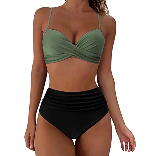 Bikini Set Damen Cross Badeanzüge Bademode Zweiteiliger Badeanzug Push Up High Waist Sexy Schwimmanzug Swimsuit von Generic