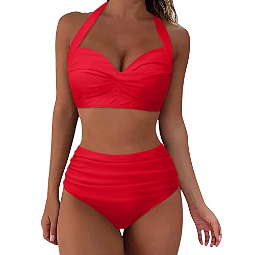 Bikini-Sets Für Damen Bauchweg, Badeanzug Zweiteiler Tankini, Hoch Tailliert Sport Swimming Suits Women, Zweiteiliger Schwimmanzug Bademode Basic Triangel Bikinihose Bikinis Für Frauen Strand von Generic