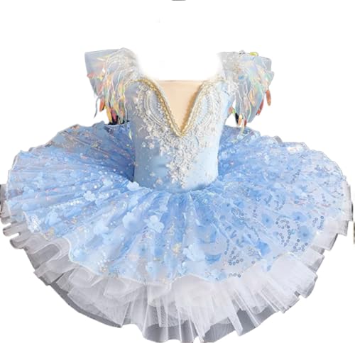 Blau,140,Mädchen Professionelle Ballerina Ballett Tutu Für Kind quaste Tanz Kleidung Kinder Pfannkuchen Tutu Ballett Kostüme Trikots Ballett Kleid von Generic