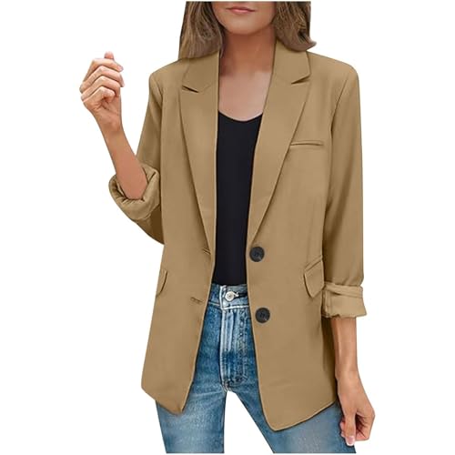 Blazer Damen Sportlich, Jackett Frühling Casual Sweatblazer Damen, Open Front Einfarbig Slim Fit Blaser Jacke Business Outfit Damen Modische Vintage Blazer Große Größen Sommerjacke Damen Leicht von Generic