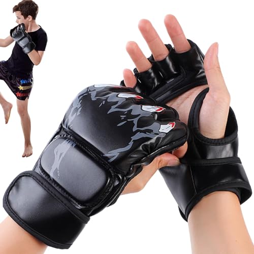 Boxhandschuhe | Grappling-Sparring-Handschuhe, halber Finger, verstellbare Handschuhe Handgelenkstütze für Kickboxen, Käfigkampf, Boxsack-Workout von Generic