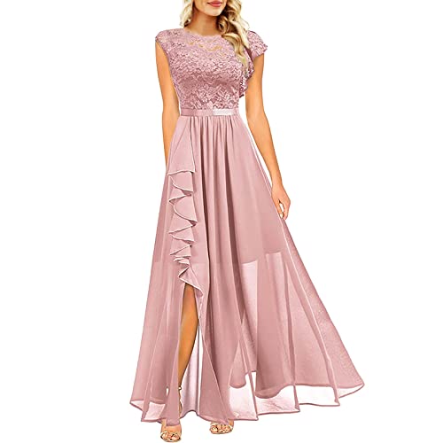 Brautmutterkleid Damen Elegant Spitzenkleid Chiffon Rundhalsausschnitt Abendkleid Cocktailkleid A-Linie Lang Spitzen Hochzeit Kleider Formell Ballkleid von Generic