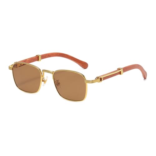 Bunte quadratische Sonnenbrille für Damen, Holzmaserung, Retro-Sonnenbrille für Herren, UV400, Metall von Generic