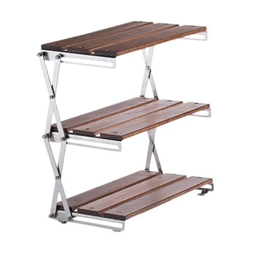 Camping Regal Klappbar 3 Ebenen Holz Edelstahl Organizer für BBQ Und Garten, Braun von Generic