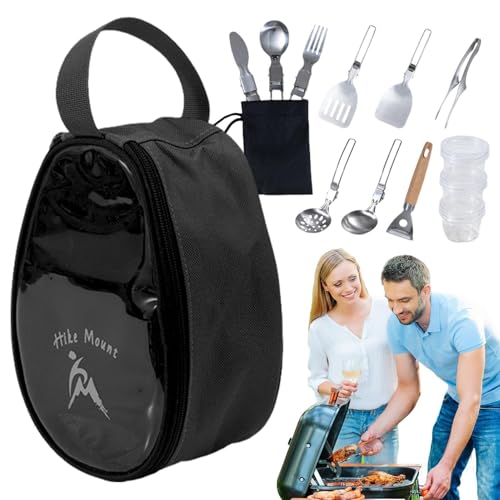 Camping-Utensilien-Set, Camping-Geschirr-Set | BBQ-Geschirr-Set, 11-teilig, Schüsseln und Gabeln, Kochutensilien, Camping-Set,Faltbare Organizer-Tasche für trinkbares Campingzubehör, Kochgeschirr-Set von Generic