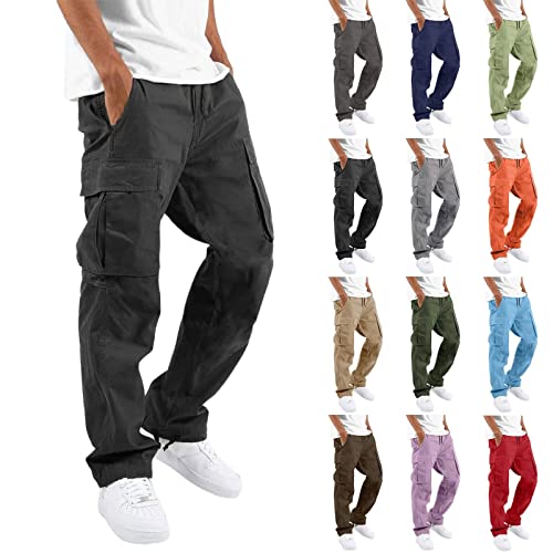 Cargo Hose Herren Lange Regular Fit Freizeithose Baumwolle Einfarbig Arbeitshose Loose Casual Cargohose mit Taschen Freizeithose Vintage Sporthose Trekkinghose für Männer Streetwear von Generic