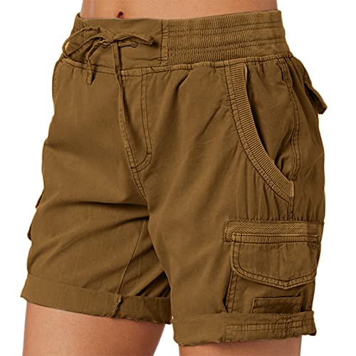 Cargo Shorts Damen Sommer - Bermuda Shorts Damen mit Gummizug- Kurze Hose Damen High Waist mit Taschen Cargoshorts Locker Wandershorts Chino Sportshorts Damenshorts für Frauen Teenager Mädchen von Generic